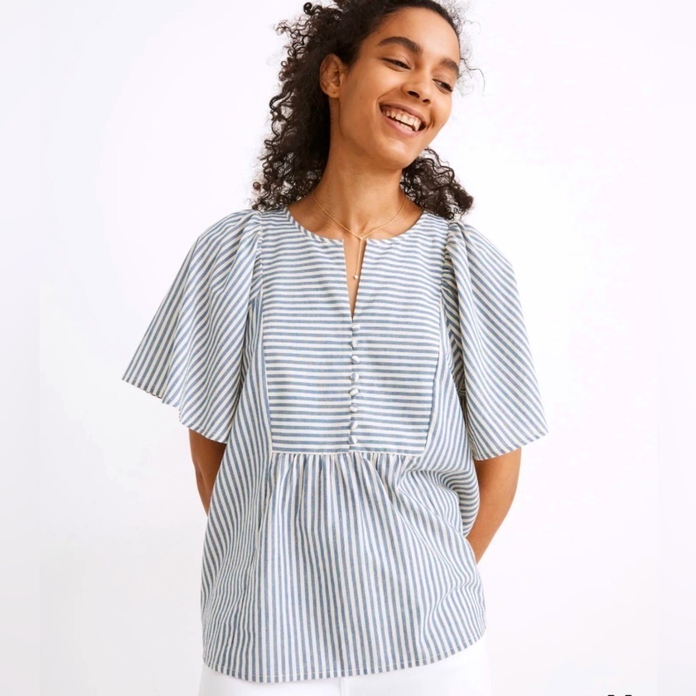 Madewell Striped Flutter Sleeve Courtyard Top